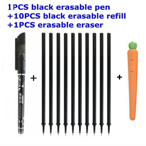 B style black ink 12 шт./компл. стираемая ручка с заправляемым стержнем стержень гелевая ручка 0,5 мм синий/черные чернила для заправки зажигалок для школы и офиса письменные канцелярские инструменты принадлежности Ручки - Цвет: B style black ink