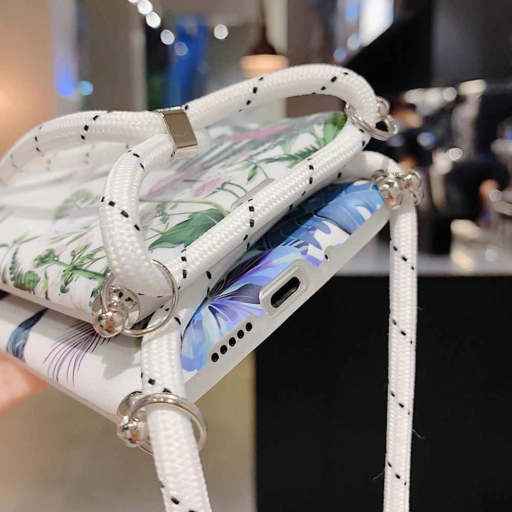 

Vintage Banana Leaf Flower Phone Case For Huawei P40 P30 P20 Pro Lite NOVA 5i Mate 20 Soft IMD Lanyard Back Cover Gift