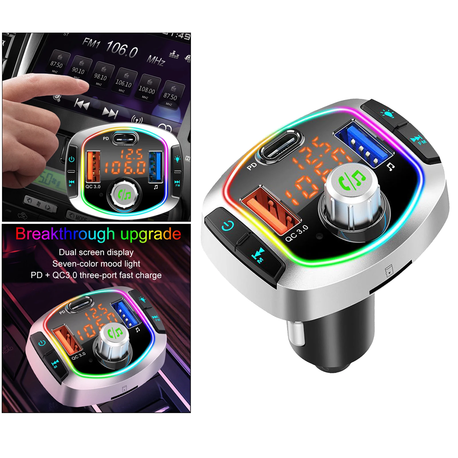 

Car Wireless Bluetooth FM Transmitter QC3.0 PD 18W Fast Charge USB Drive