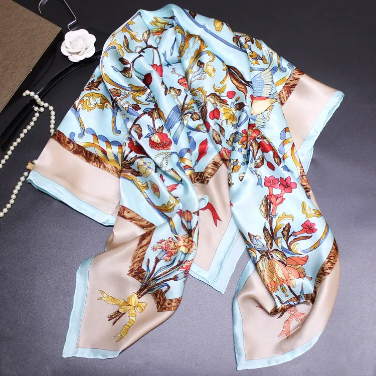 Шелковый шарф женские большие квадратные шарфы 2020 платок для женщин роскошная