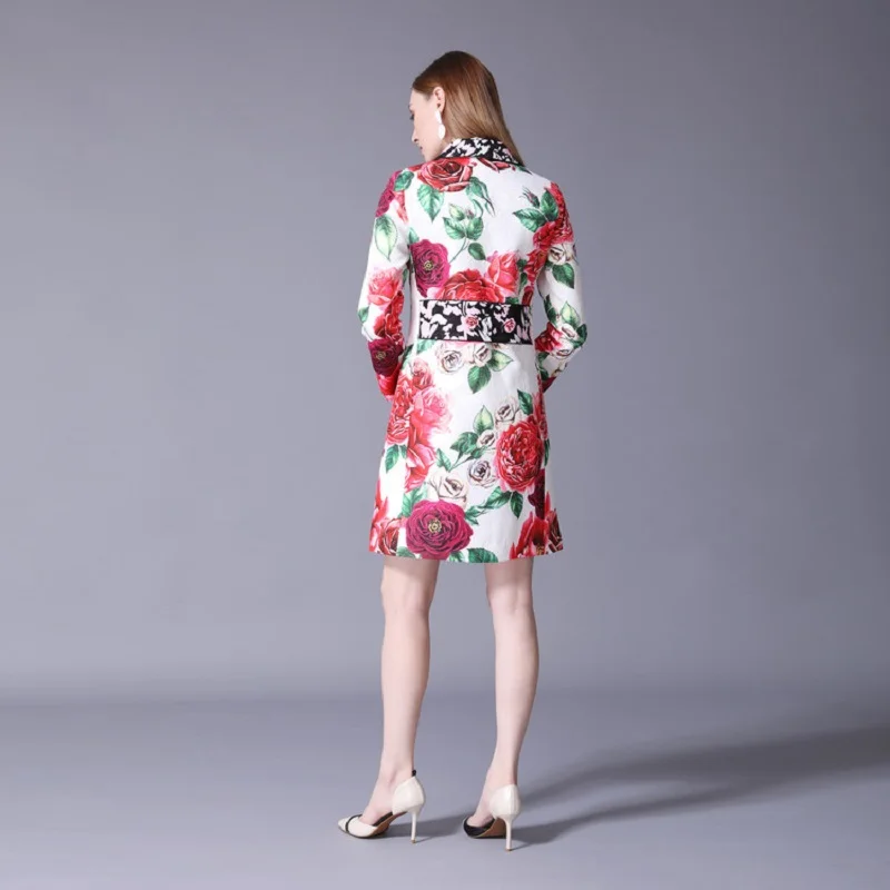 

Trench Autumn Winter Plus Size 4xl 5xl 6xl Women Vintage Rose Flower Jacquard Print Dobby Sleeve Long Coat Female