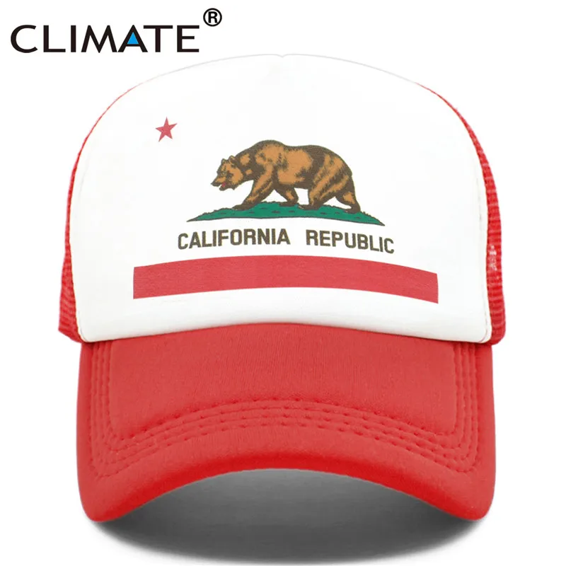CLIMATE California, Кепка для водителя грузовика, мужская, медведь, флаг California, флаг, кепка s, женская, забавная, хип-хоп кепка, бейсбольная кепка, крутая, летняя, сетчатая Кепка - Цвет: Red Cap