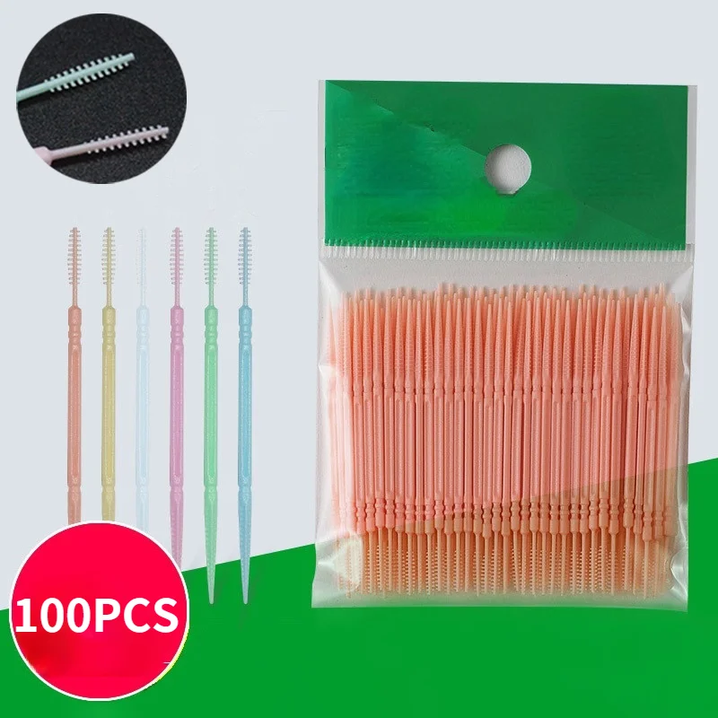 

100Pcs/Box Double Head Dental Floss Interdental Toothpick Brush Brush Teeth Stick Dental Oral Care Toothpicks Floss Pick