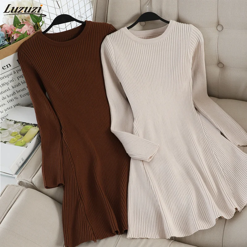 Luzuzi 2021 женское базовое осенне зимнее платье свитер однотонное короткое