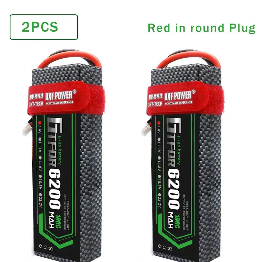 2PCS6200HARDRED GTFDR 2 шт. RC батарея Lipo 7,4 V 11,1 V 2S 3S 6000MAH 6500MAH 6200MAH 7000mah 50C 60C 80C 100C 120C для RC Stampede автомобильный Дрон - Цвет: 2PCS6200HARDRED
