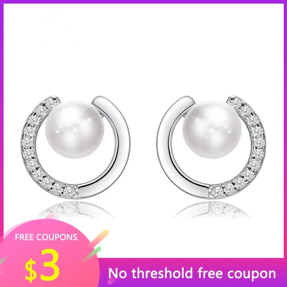 

OGULEE New 925 Sterling Silver Earrings Freshwater Pearl C-shaped Earrings Exquisite Micro-inlaid CZ Earrings for Girlfriends