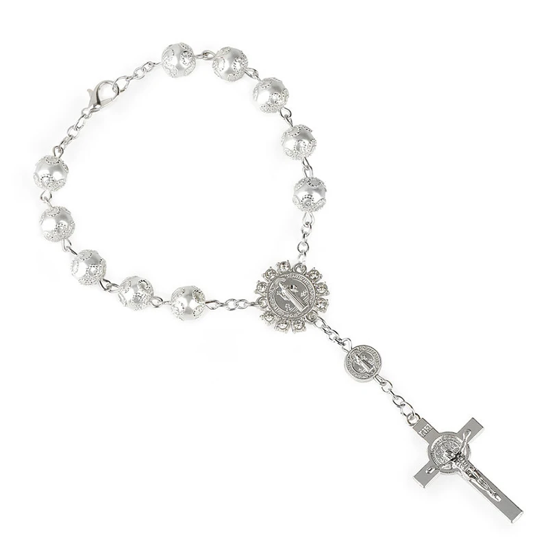 

Fashion Holy Religious Ornaments Arm Jewelry Rosary Bracelet Elegant Classic Beaded Bracelet Golden Jesus Cross Lace Gift 2021