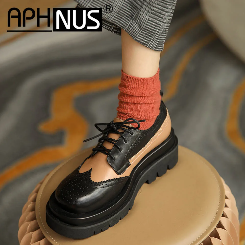 

APHNUS Womens Oxfords Platforms Trifle Mid High Heels Pumps Woman 2020 Shoes For Women New