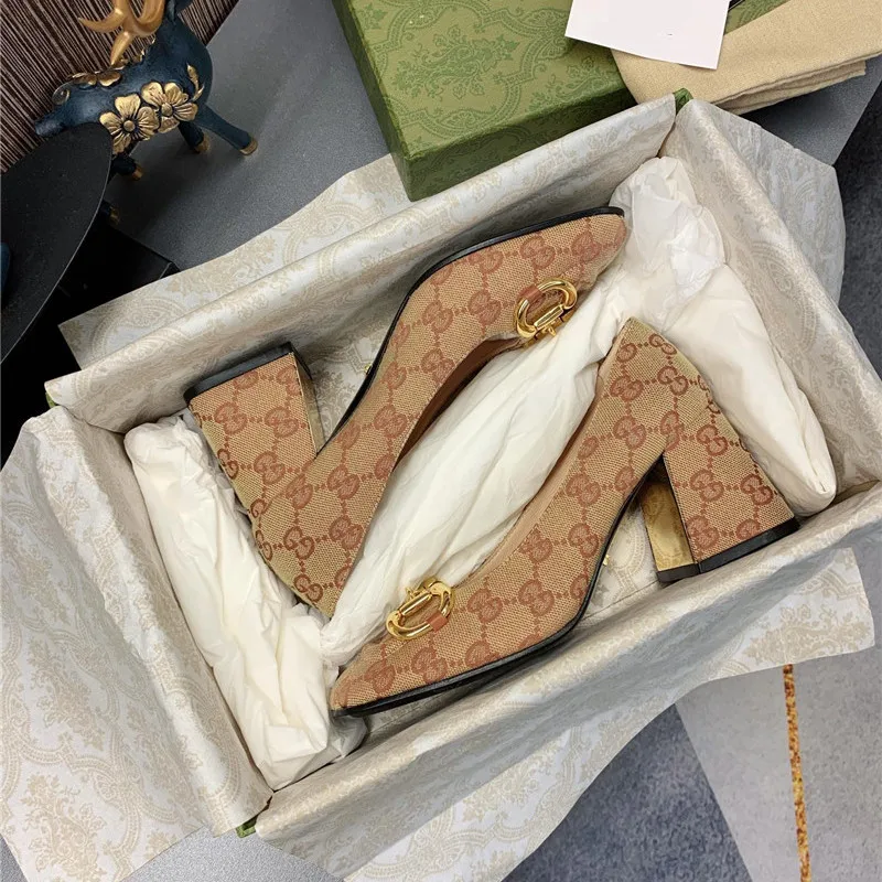 

Spring and Summer Buckle New Thick Heel Canvas Sandals High Quality Single Shoes Luxury Designer Women's High Heels