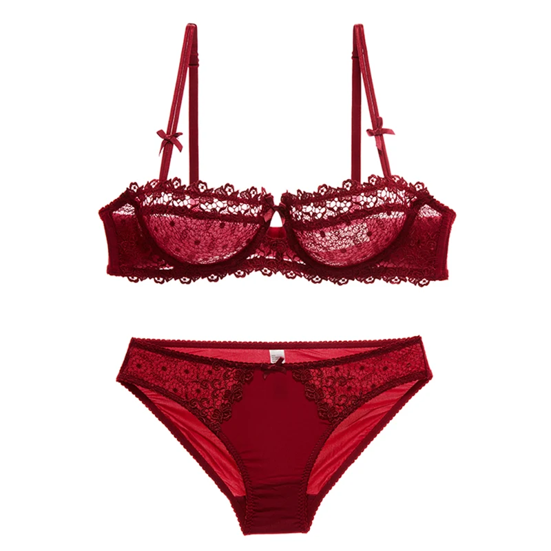Комплект женского прозрачного нижнего белья из бюстгальтера и трусов