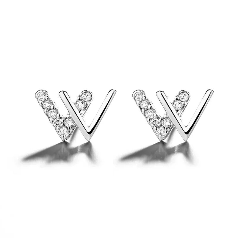 

925 Sterling Silver Letter W Shape Stud Earrings Fashion Jewelry For Women Christmas Gift pendientes aretes de mujer eh1292