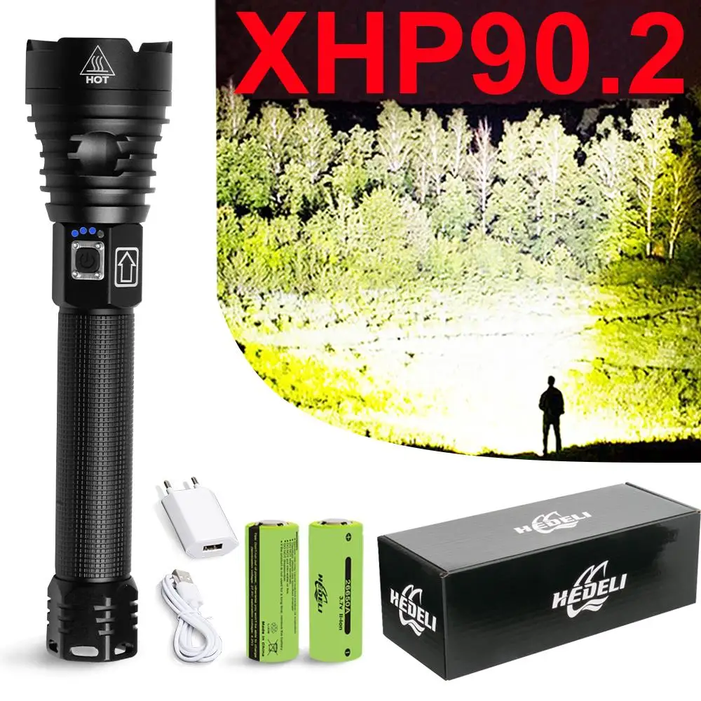 Супер яркий xhp90.2 самый мощный светодиодный фонарик usb Перезаряжаемый тактический
