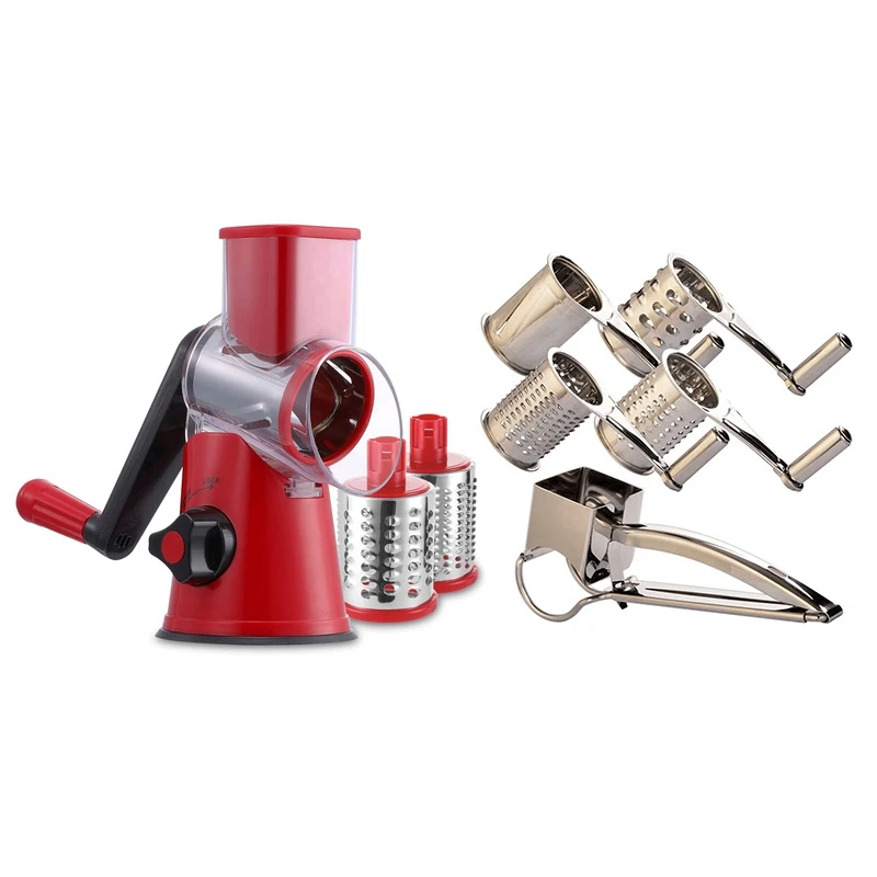 

Rotary Cheese Grater Handheld & Vegetable Slicer Shredder And Grinder With 4 Interchangeable Stainless Steel Grums