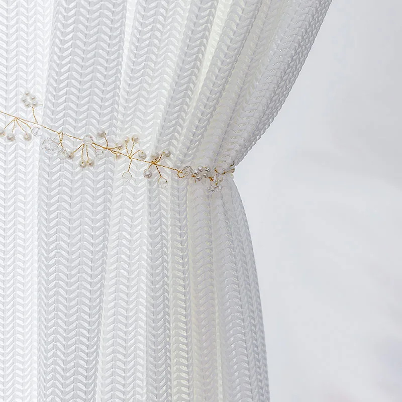 

Fish Bone Texture Tulle Curtains Solid White Modern Curtains for Living Room Transparent Curtains Window Sheer for The Bedroom