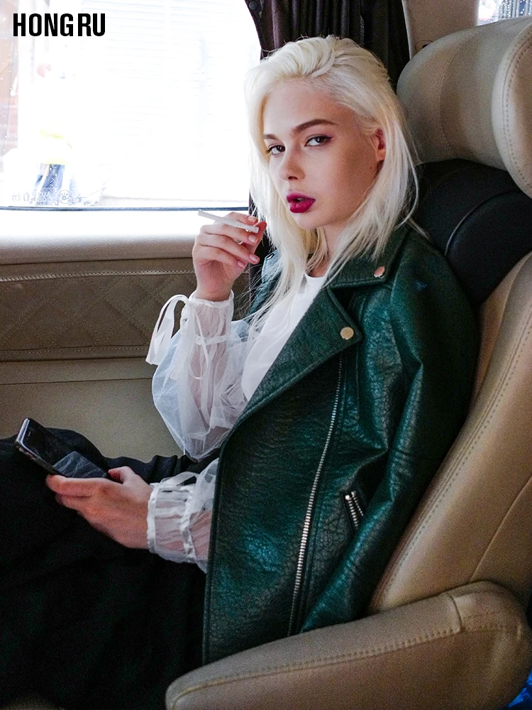 Куртка женская короткая мотоциклетная из искусственной кожи куртка с длинным