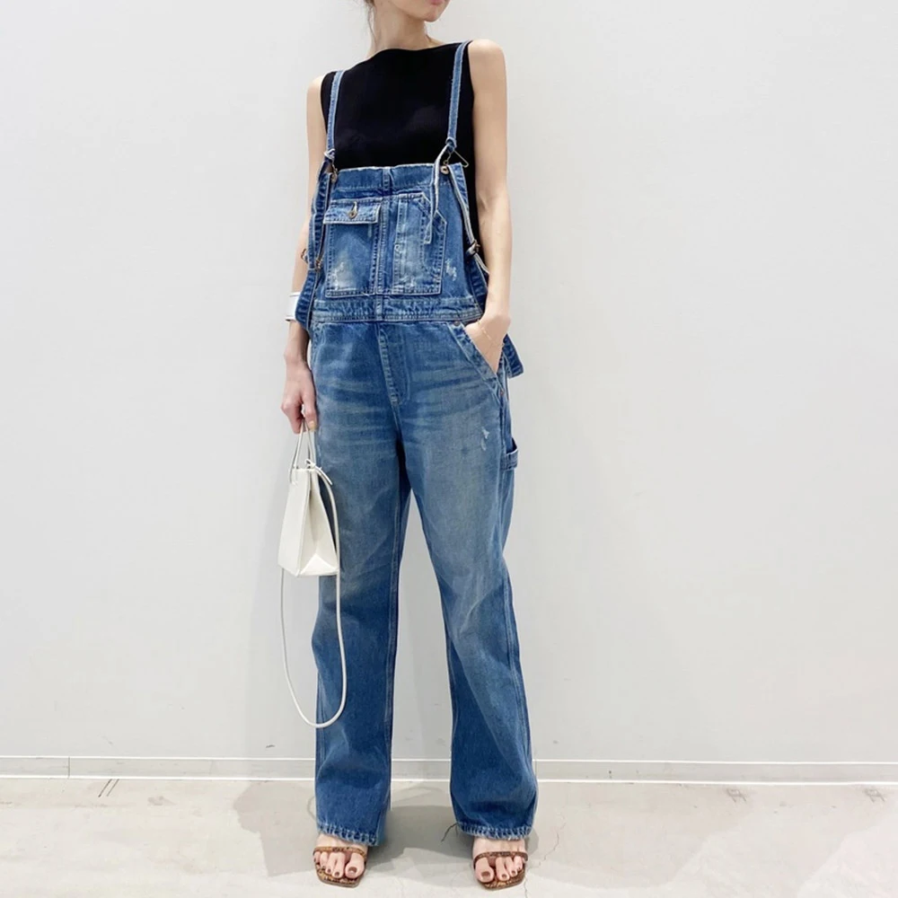 

One Piece Denim Jumpsuit Korean Japan Style Women Leisure Pockets Fall Autumn Fashion Female Overalls Casual Suspender Trousers