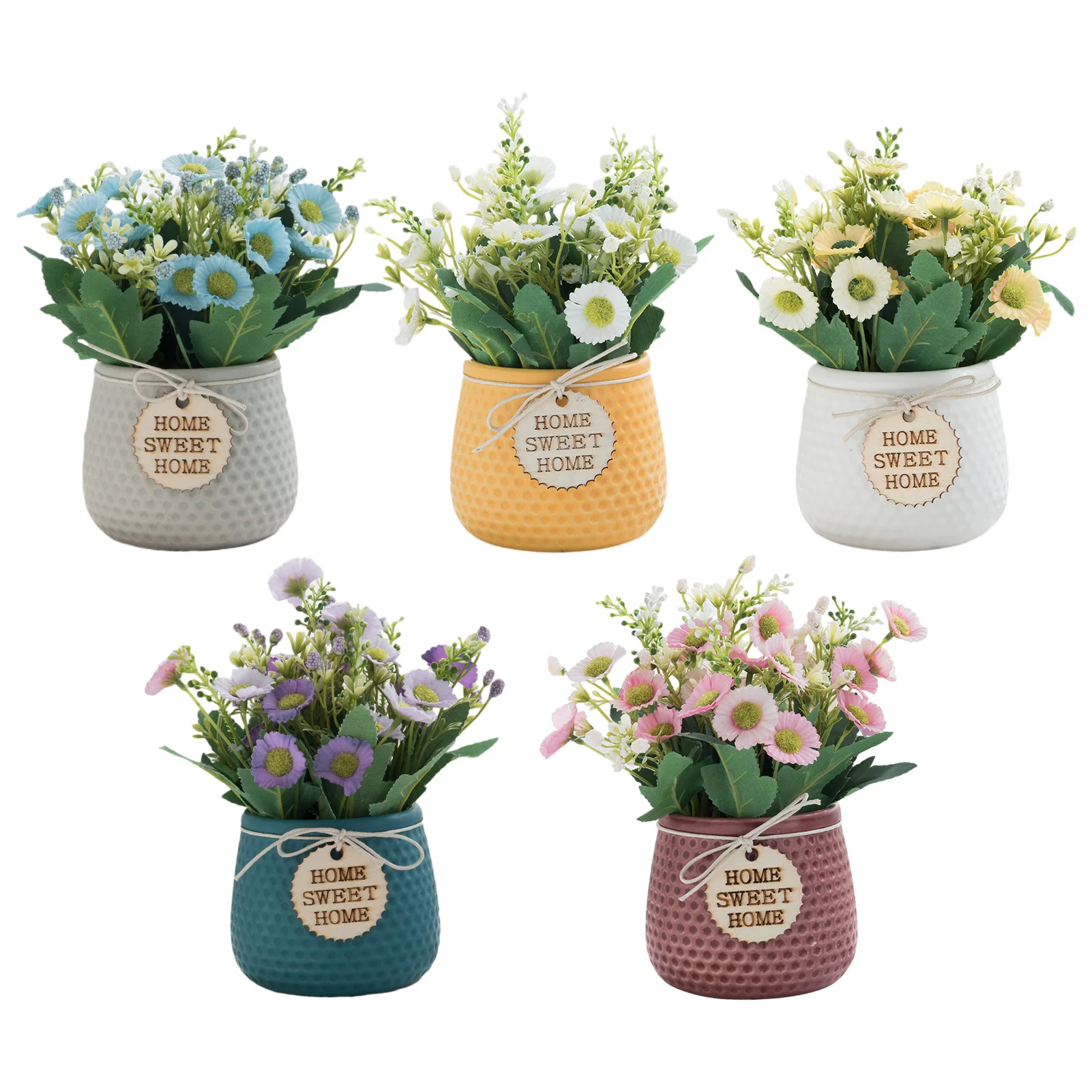 

Plastic Daisy Round Bonsai Sunflower Pot Artificial Flowers with Vase Set Home Decor Wedding Decoration Potted Plants