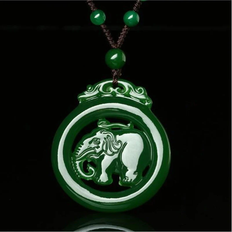 Натуральный китайский зеленый нефритовый слон кулон ожерелье двухстороннее