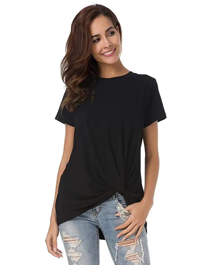 

Летняя новинка, женский разноцветный топ с круглым вырезом и коротким рукавом, Повседневная однотонная женская футболка с узлом