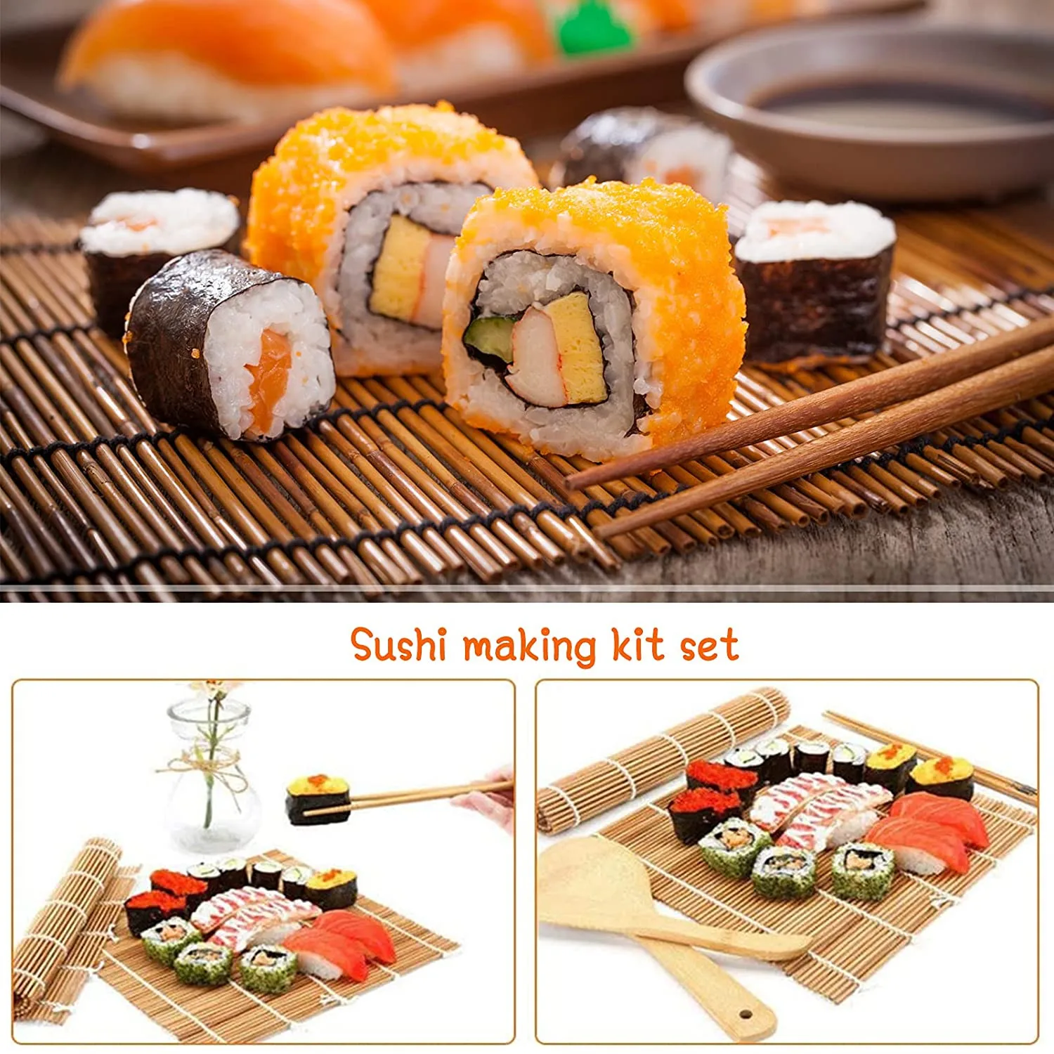 

2 X Sushi Rolling Mats Sushi Making Kit Sushi Roller Mat Sushi Kit Gift Set Chopsticks And Paddle For Cocina