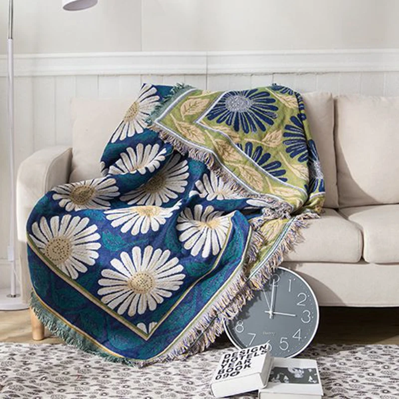 Европейское хлопковое покрывало для дивана с цветами вязаное плетеное