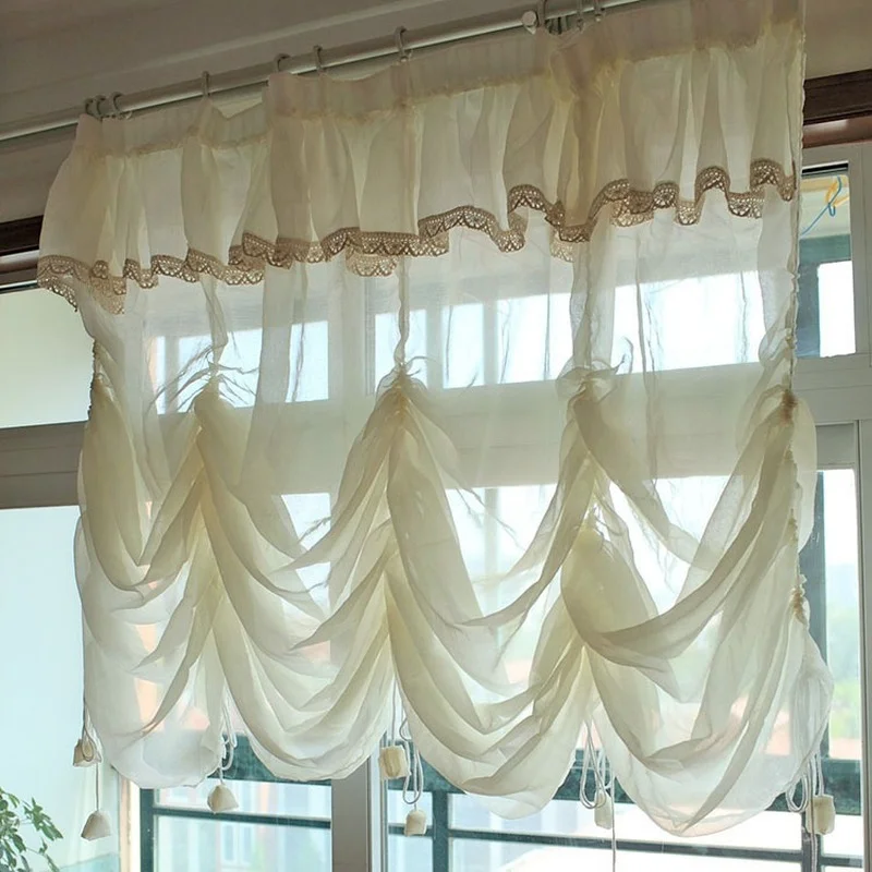 

Elegant Light Yellow Tulle Curtains for Living Room Lace Sheer Balloon Curtain Valance for Window Bedroom Curtain for Home Decor