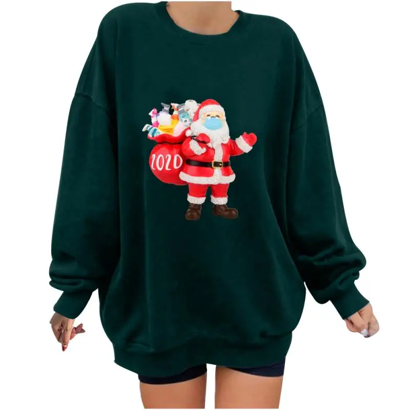 Рождественские футболки с принтом Женская Повседневная длинным рукавом и