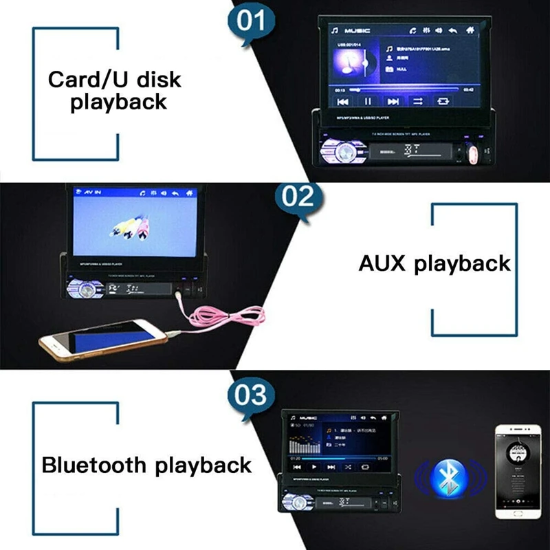 Car Stereo MP5 Player 7 Inch Retractable Press Screen Support 1080P USB Port Bluetooth AUX FM/AM Radio | Автомобили и мотоциклы