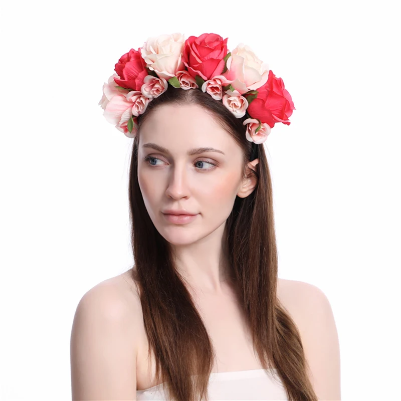 В форме цветка в короны повязка ткань симуляция Большой розы Цветочный венок