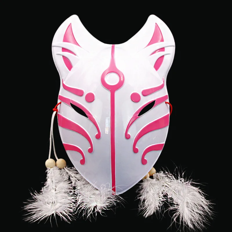 Japanese Fox Masks Cosplay Full Face Mask with Feather Tassels Masquerade Party Show Halloween Festival Ball Costume | Тематическая