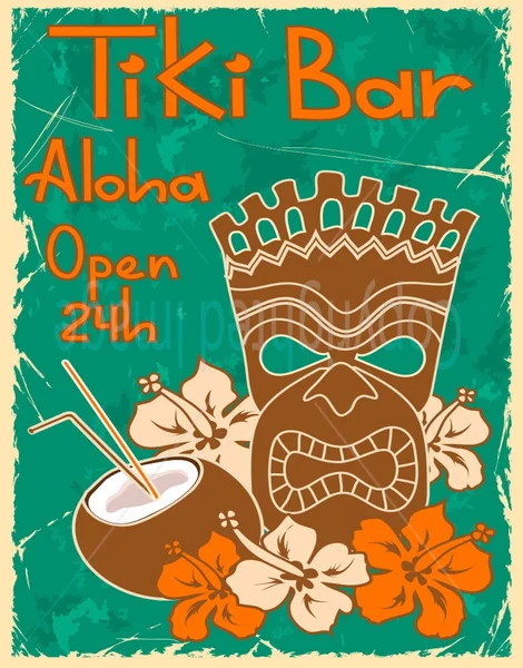 

Tiki Bar Aloha abierto 24h lata de Metal grande cartel Placa de estilo Vintage