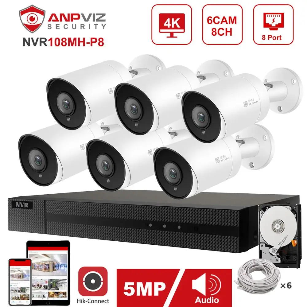 Камера видеонаблюдения H.265 инфракрасная камера безопасности 4/6/8 шт. 8 каналов POE 4K