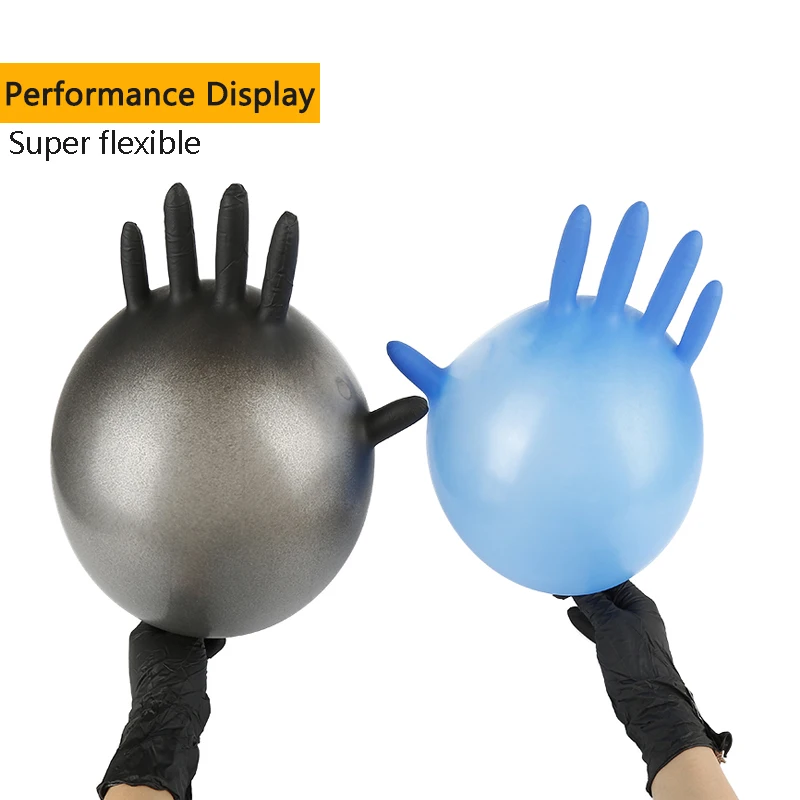 Универсальные гибкие черные синие одноразовые нитриловые латексные перчатки