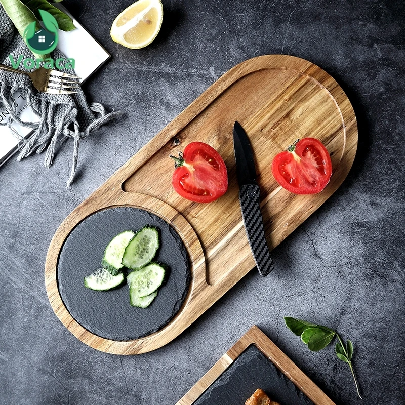 Японский естественный сланец Западная обеденная тарелка твердый деревянный