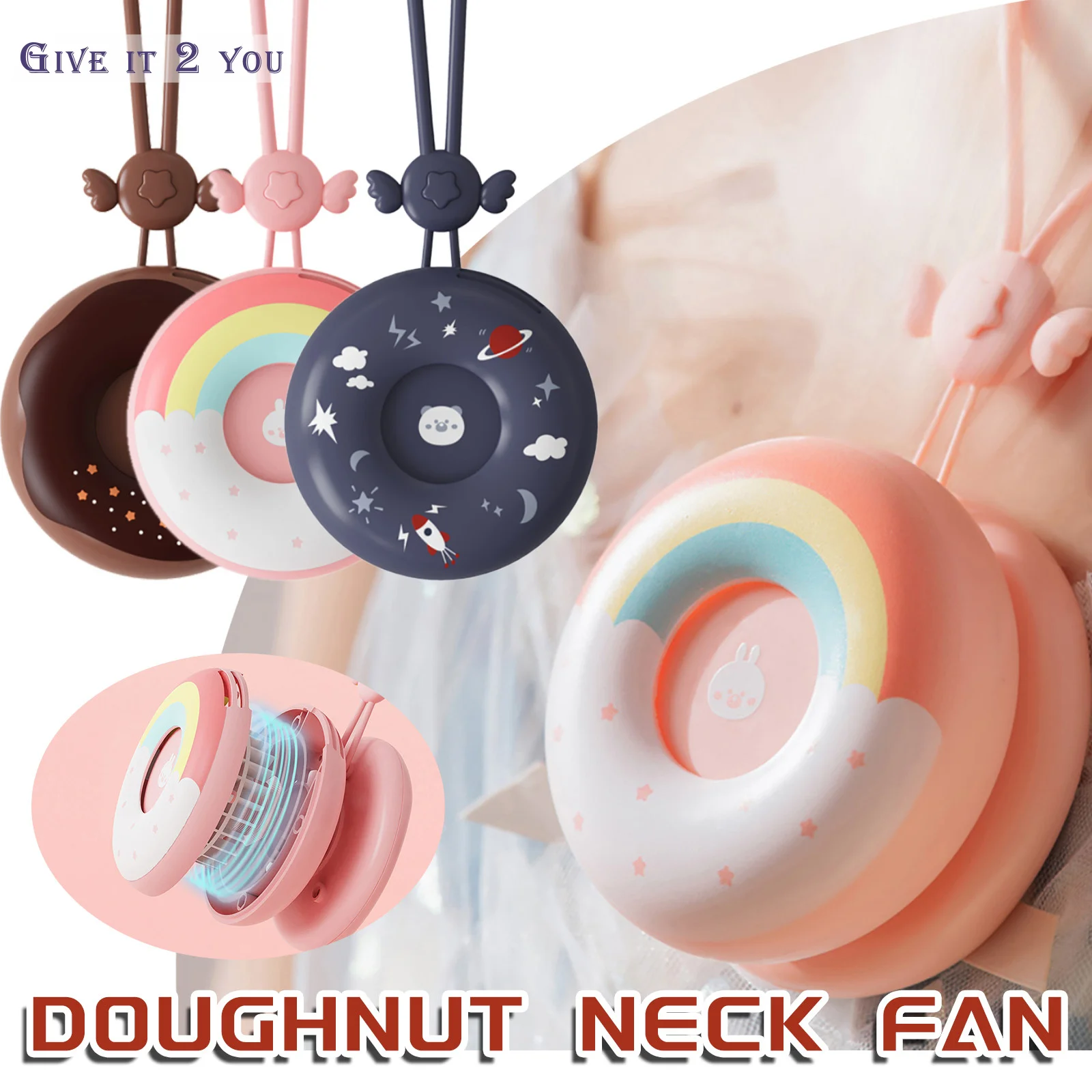 

Donut Hanging Neck Fan Leafless Wind Power USB Charging Handheld Fan For Summer Fan Small Air Cooler Fan Ventilador #4