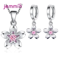 women korean elegant 925 sterling silver sets flower necklaces wedding piercing drop earrings party jewelry lovers gift