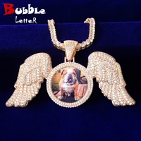 solid back wing down circle picture photo pendant micro pave charm mens hip hop rock jewelry