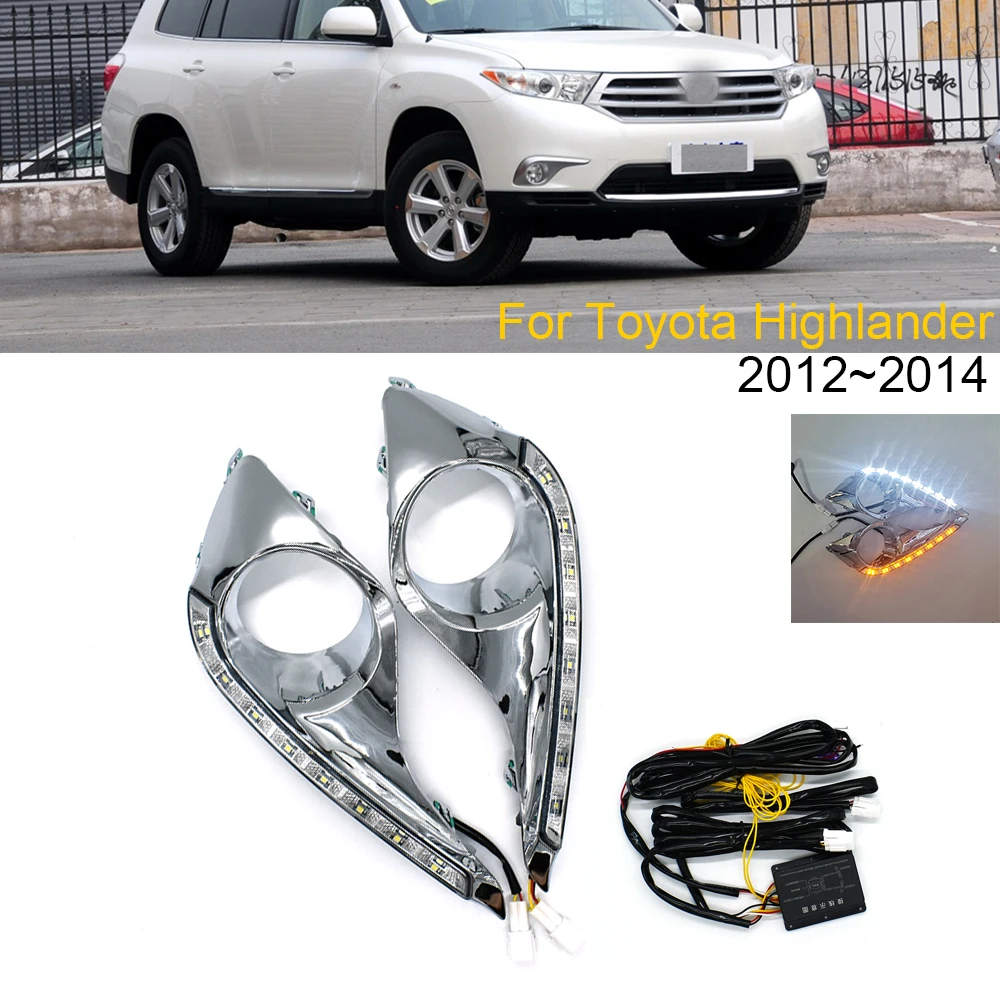 

2 Pieces Led Day Light DRL Car Daytime Running Lights Fog Lamp Cover Holes 12V Daylight For Toyota Highlander 2012 2013 2014