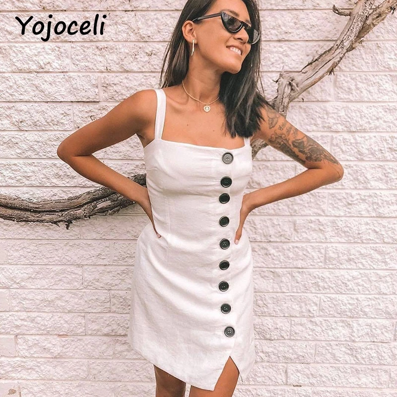 Yojoceli милый сарафан на пуговицах спереди белое хлопковое платье удобное шикарное