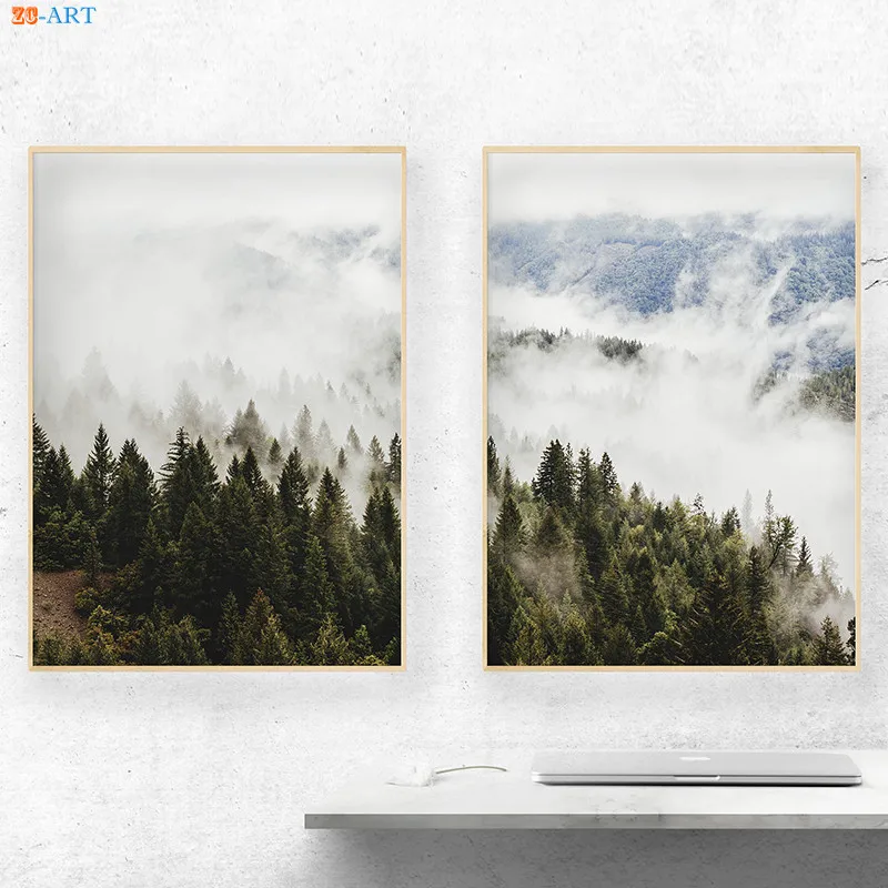Пейзаж Художественная печать Природный постер туман Гора Холст Живопись стены