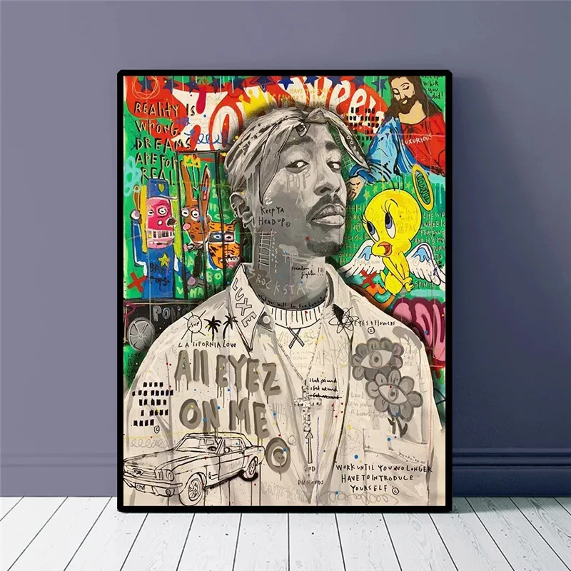 Граффити Tupac поп арт певец хип хоп плакаты портреты и принты 2Pac Rapper холст картина