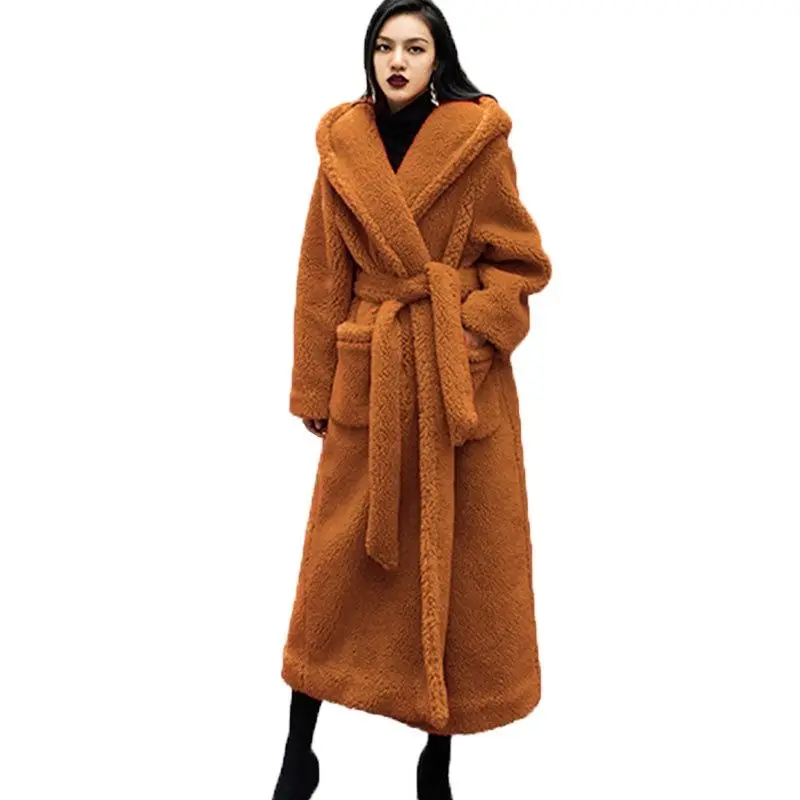 

Winter Jacket Women's Long Faux Fur Coat Plush Warm Winter Coat Women Thick Fluffy Teddy Jacket Teddy Bear Coat Ladies With Belt