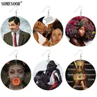 SOMESOOR, Черная Королева, искусственная кожа, деревянные серьги-подвески с обеих сторон, принт, мой африканский волос, мама и девочка, деревянные украшения для женщин, подарки