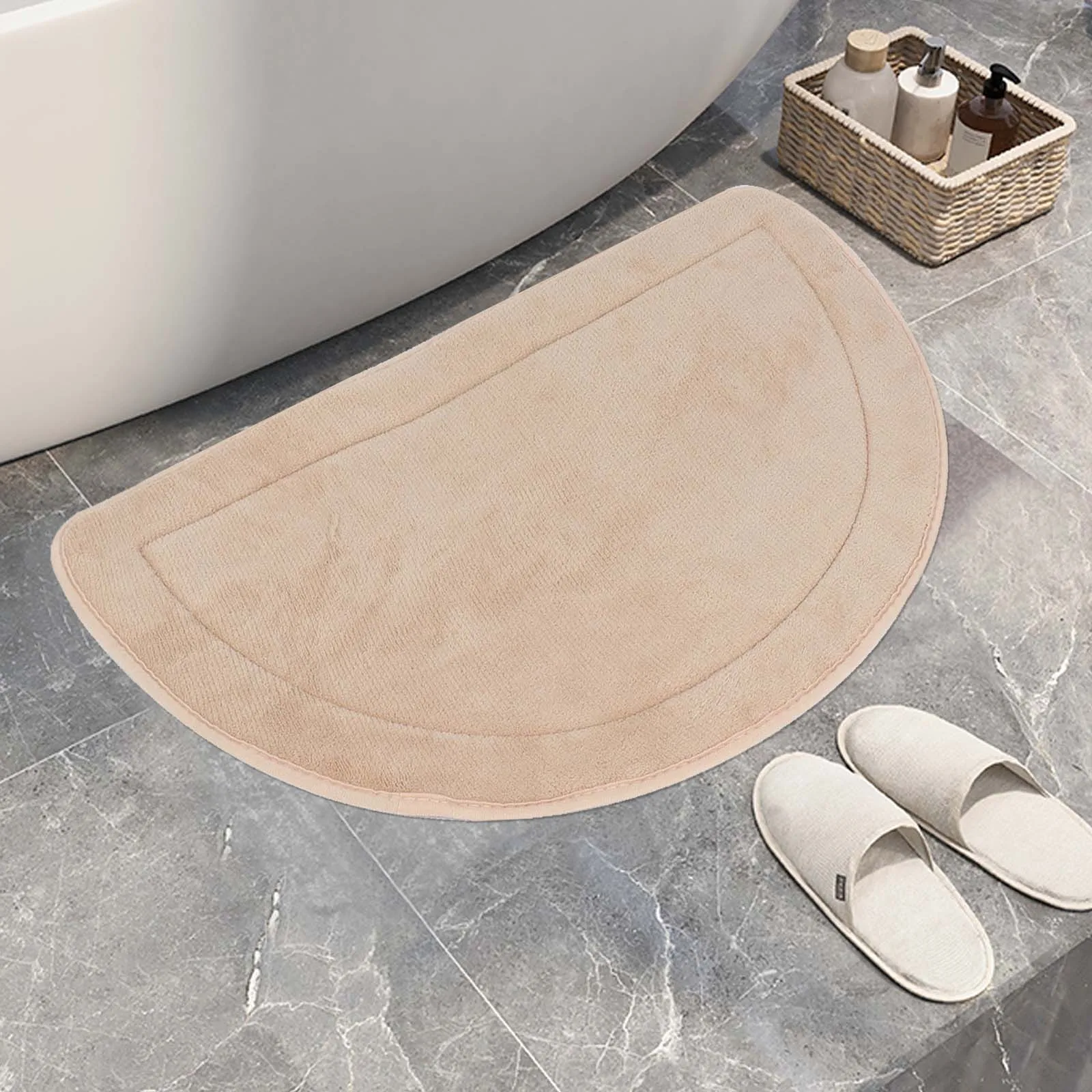 Anti Slip Bathroom Mat Semicircle Soft Coral Fleece Shower Room Floor Rug Entrance Door Mats Super Absorbtion 3 Sizes Home Décor coral velvet antiskid mandala door entrance rug