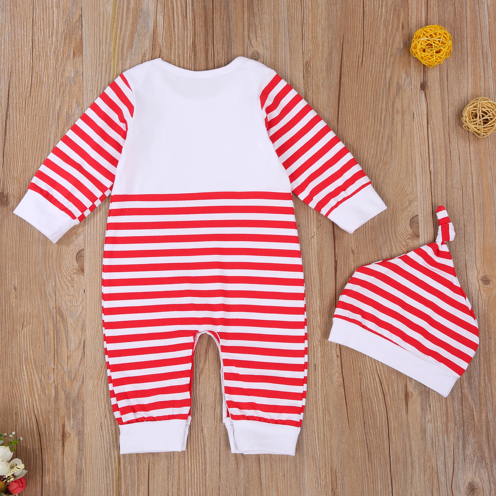 

Baby Kids Romper Clothes 0-18M Infant Girls Boys Autumn Long Sleeve Jumpsuit Stripe Elk Printed Casual Christmas Romper with Hat