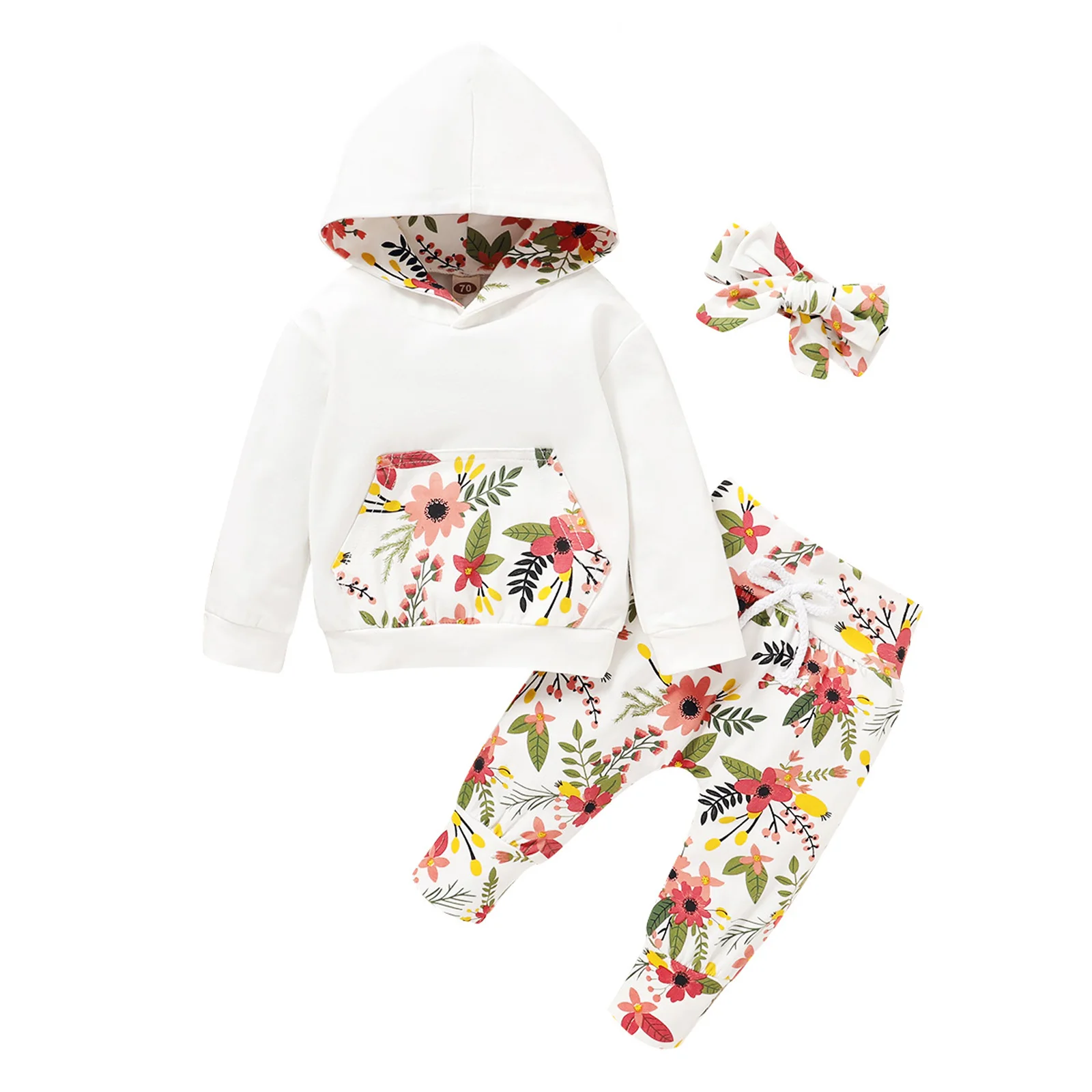 

Комплект осенней одежды Lioraitiin для новорожденных девочек 0-24 мес., 3 предмета, Топ с длинным рукавом и цветочным принтом, с капюшоном, рубашка, ...