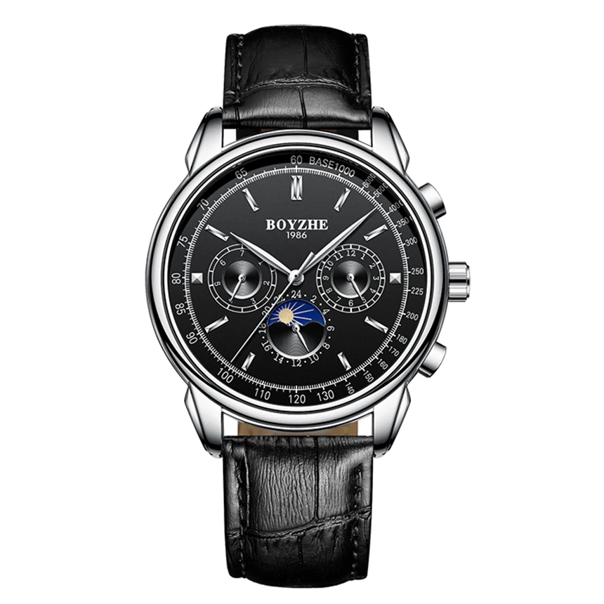 

BOYZHE Classic black Luminous Multi-function Men's Automatic Star Mechanical Watch Business Automatic Men Watches Reloj Hombre