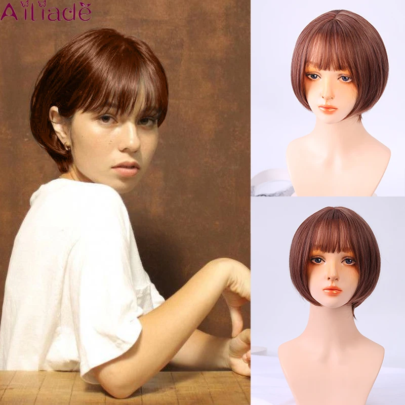 Парик AILIADE синтетический короткий прямой Женский для косплея с натуральными
