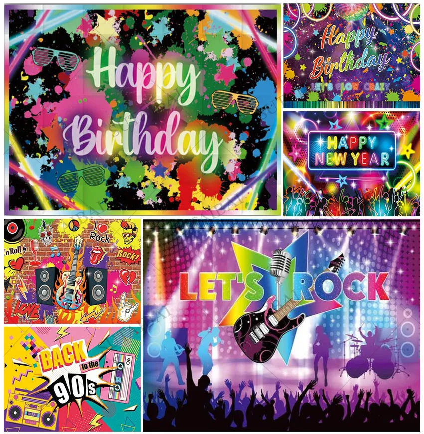 70s 80s Disco Theme Birthday Party Background Retro Queen Colorful New Year Lights Graffiti Music Rock Light Strip Background