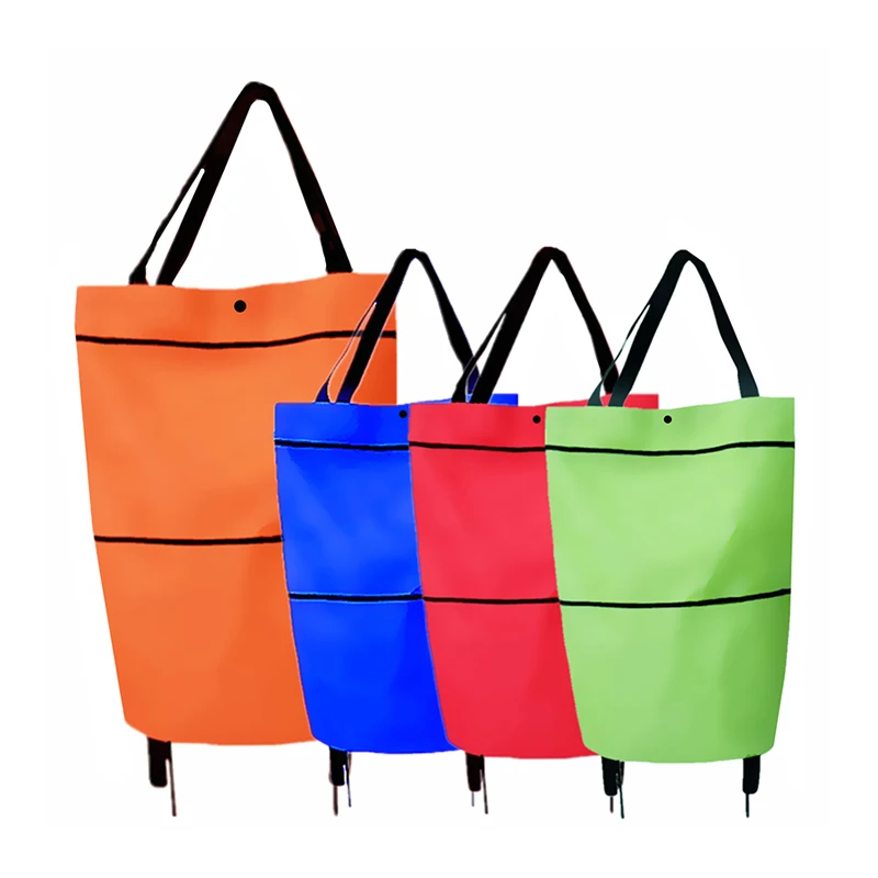 

4Color Shopping Pull Cart Trolley Bag Reusable Grocery Bags Portable Foldable 600D Oxford Cloth With Wheels 1Pcs